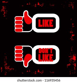 Red and Black Like and unlike icons poster. Thumb up and thumb down signs for blogs and websites