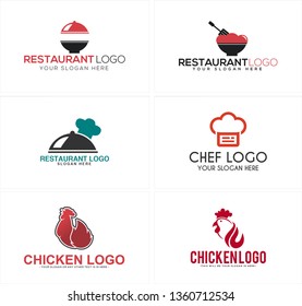 Red black line art bowl serving lid hat chef chicken fire combination mark logo design concept suitable for restaurant food chicken buying fast food