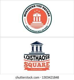 Red black line art circle star building ribbon badge combination mark logo design vector concept suitable for education university institution government
