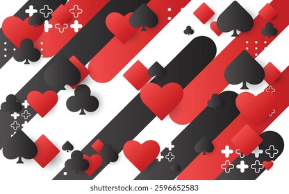 Red and black line background with playing card object, vector, eps 10, editable.