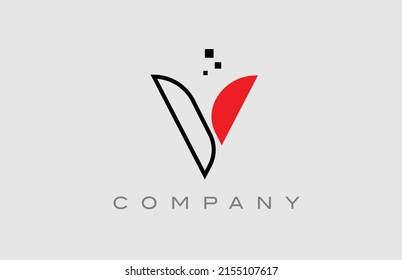 red black line V alphabet letter logo icon. Creative design template for business and company