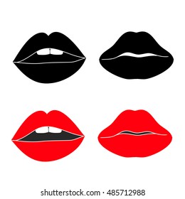 Red and black lips on a white background, set of vector illustrations
