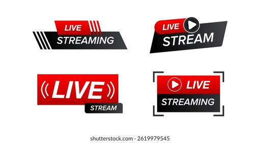Red and Black Live Streaming Icons Showing Play Button and Signal Waves