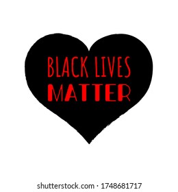 Red Black Lives Matter sign  on black heart background. International human rights movement handwriting text. Social media hashtag. Vector illustration.