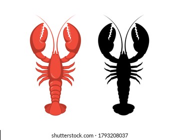 Red and black lobster icon set vector. Lobster black silhouette. Favorite seafood vector. Lobster icon isolated on a white background