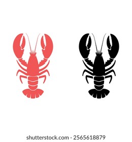 Red and black lobster silhouette icons showcasing marine life, ideal for seafood branding, marine-themed designs, or restaurant logos isolated on white background. Perfect for versatile usage.