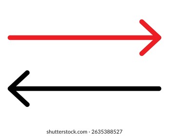 Red and black long arrow icon isolated on white background. Long arrow vector, icon. Red horizontal arrow. Straight long arrow vector icon. Eps-10
