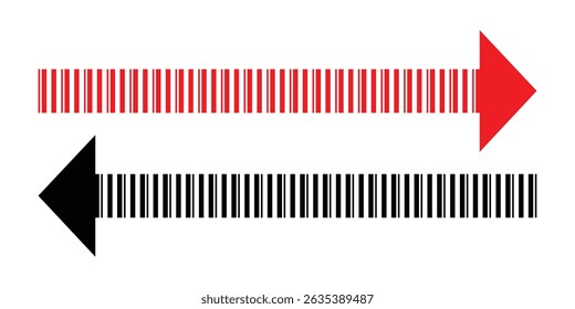 Red and black long arrow icon with dash line isolated on white background. Long arrow vector, icon. Red horizontal arrow. Straight long arrow vector icon. Eps-10