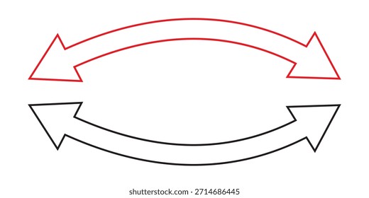Red and black long curved arrows pointing to right and left. Red and black long curved arrows. Red and black curved arrows. arrows icon for your website, design, logo, app, UI., curved sign.