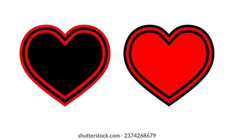 Red and black love heart icon set isolated on white background vector.