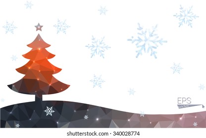 red black low poly style christmas tree vector illustration consisting of triangles. Abstract triangular poly origami or crystal design of New Years celebration. Isolated on white background