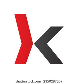 Letra roja y negra con forma de flecha en minúscula icono K en un fondo blanco