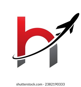 Red and Black Lowercase Letter H Icon with an Airplane on a White Background