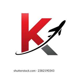 Red and Black Lowercase Letter K Icon with an Airplane on a White Background