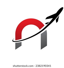 Red and Black Lowercase Letter N Icon with an Airplane on a White Background
