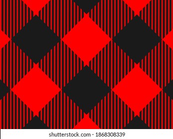 Red and Black Lumberjack plaid seamless pattern. Scottish cage. Simple vintage textile design.Tartan plaid abstract checkered background