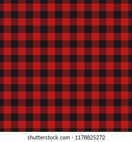 Red and Black Lumberjack seamless background. Woodcutter plaid pattern. Template for clothing fabrics. Tartan flannel shirt patterns. Vector texture. EPS 10.