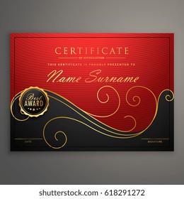 red and black luxury certificate design template
