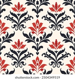 Patrón sin costuras de Vector de lujo rojo y negro. Ornamento, tradicional, étnico, árabe, turco, motivos indios. Ideal para tela y textiles, Fondo de pantalla, diseño de embalaje o cualquier idea deseada.