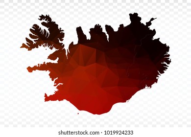 Red and black map polygonal-Iceland map. Multicolored country map in geometric triangle style for your infographics and earth template for website. Vector illustration eps 10.
