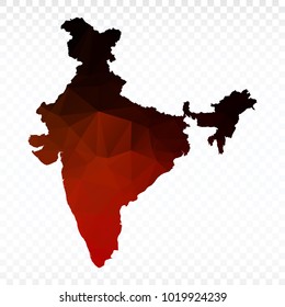 Red and black map polygonal-India map. Multicolored country map in geometric triangle style for your infographics and earth template for website. Vector illustration eps 10.