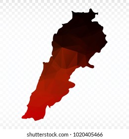 Red and black map polygonal-Lebanon map. Multicolored country map in geometric triangle style for your infographics and earth template for website. Vector illustration eps 10.