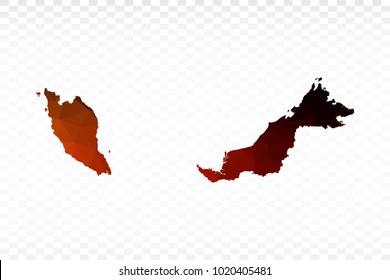 Red and black map polygonal-Malaysia map. Multicolored country map in geometric triangle style for your infographics and earth template for website. Vector illustration eps 10.