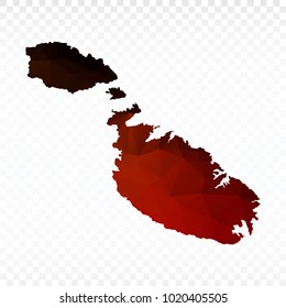 Red and black map polygonal-Malta map. Multicolored country map in geometric triangle style for your infographics and earth template for website. Vector illustration eps 10.