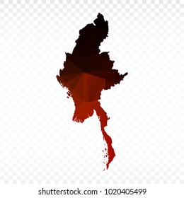 Red and black map polygonal-Myanmar map. Multicolored country map in geometric triangle style for your infographics and earth template for website. Vector illustration eps 10.