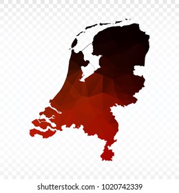 Red and black map polygonal-Netherlands map. Multicolored country map in geometric triangle style for your infographics and earth template for website. Vector illustration eps 10.