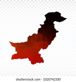 Red and black map polygonal-Pakistan map. Multicolored country map in geometric triangle style for your infographics and earth template for website. Vector illustration eps 10.