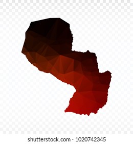Red and black map polygonal-Paraguay map. Multicolored country map in geometric triangle style for your infographics and earth template for website. Vector illustration eps 10.