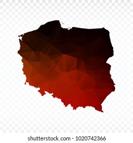 Red and black map polygonal-Poland map. Multicolored country map in geometric triangle style for your infographics and earth template for website. Vector illustration eps 10.