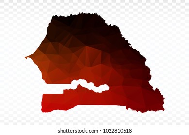 Red and black map polygonal-Senegal map. Multicolored country map in geometric triangle style for your infographics and earth template for website. Vector illustration eps 10.