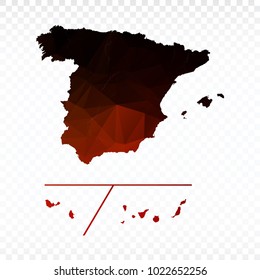 Red and black map polygonal-Spain Provinces map. Multicolored country map in geometric triangle style for your infographics and earth template for website. Vector illustration eps 10.