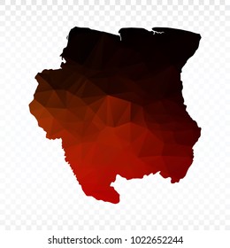 Red and black map polygonal-Suriname map. Multicolored country map in geometric triangle style for your infographics and earth template for website. Vector illustration eps 10.