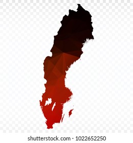 Red and black map polygonal-Sweden map. Multicolored country map in geometric triangle style for your infographics and earth template for website. Vector illustration eps 10.