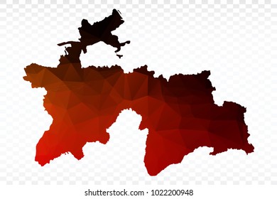 Red and black map polygonal-Tajikistan map. Multicolored country map in geometric triangle style for your infographics and earth template for website. Vector illustration eps 10.