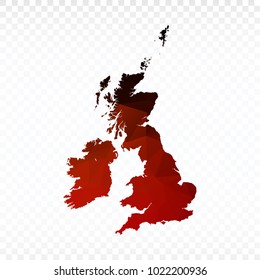 Red and black map polygonal-UK Counties map. Multicolored country map in geometric triangle style for your infographics and earth template for website. Vector illustration eps 10.