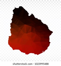 Red and black map polygonal-Uruguay map. Multicolored country map in geometric triangle style for your infographics and earth template for website. Vector illustration eps 10.