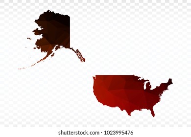Red and black map polygonal-Usa map. Multicolored country map in geometric triangle style for your infographics and earth template for website. Vector illustration eps 10.