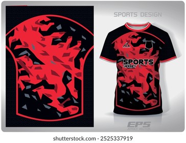 Diseño de patrón de tela de camuflaje de mármol negro rojo, ilustración, fondo textil para camiseta deportiva, maqueta de camiseta de jersey de fútbol para club de fútbol