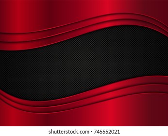 Red and black metallic background. Metal background with waves. Abstract vector illustration