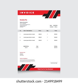 Red and black minimal business vector  invoice template.