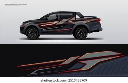 red and black modern and elegant car wrap design on pick up ready print file high resolution. vector file ready for decal and vinyl