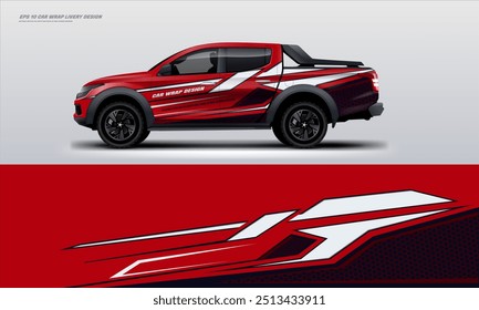 red and black modern and sporty car wrap design on pick up ready print file high resolution. vector file ready for decal and vinyl