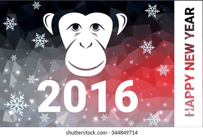 red black monkey postcard low polygon style christmas tree vector illustration consisting of triangles.Abstract triangular polygonal origami or crystal design of New Years celebration.