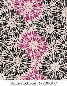 Red and Black mosaic tiles pattern on Pink background vector print 