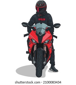 a red black motorbike rider