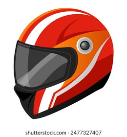 Red and black motorcycle helmet with clear visor on white background